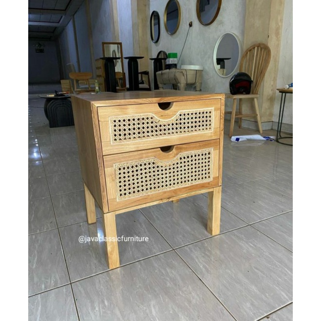 NAKAS LACI ROTAN RETRO MINIMALIS ROTTAN BAHAN KAYU JATI UKURAN 40x50x60 cm FINISHING NATURAL FURNITURE JEPARA-1