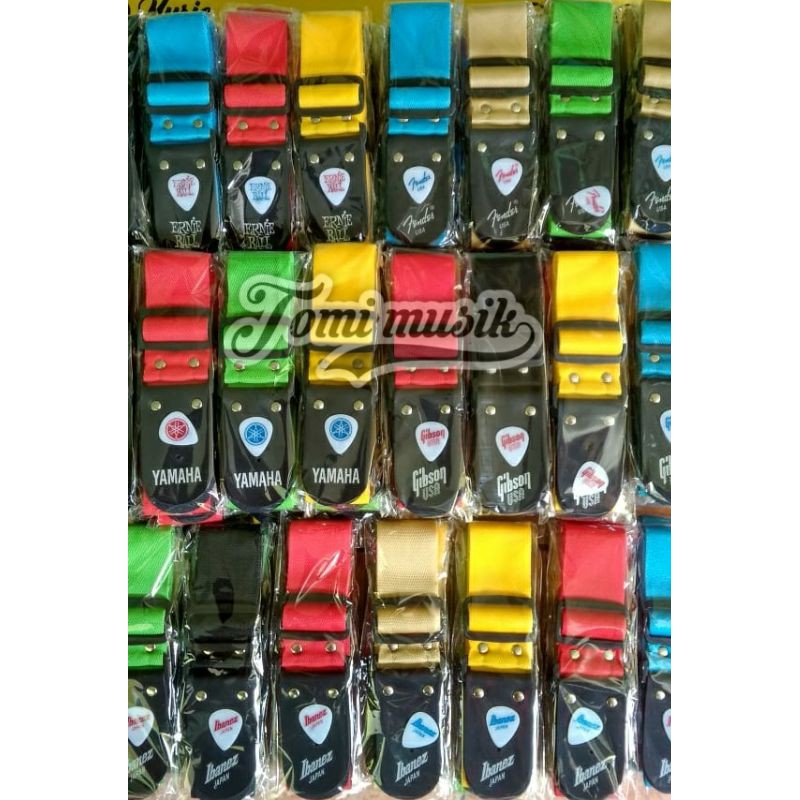 Strap sabuk tali gitar akustik elektrik bass hitam warna warni