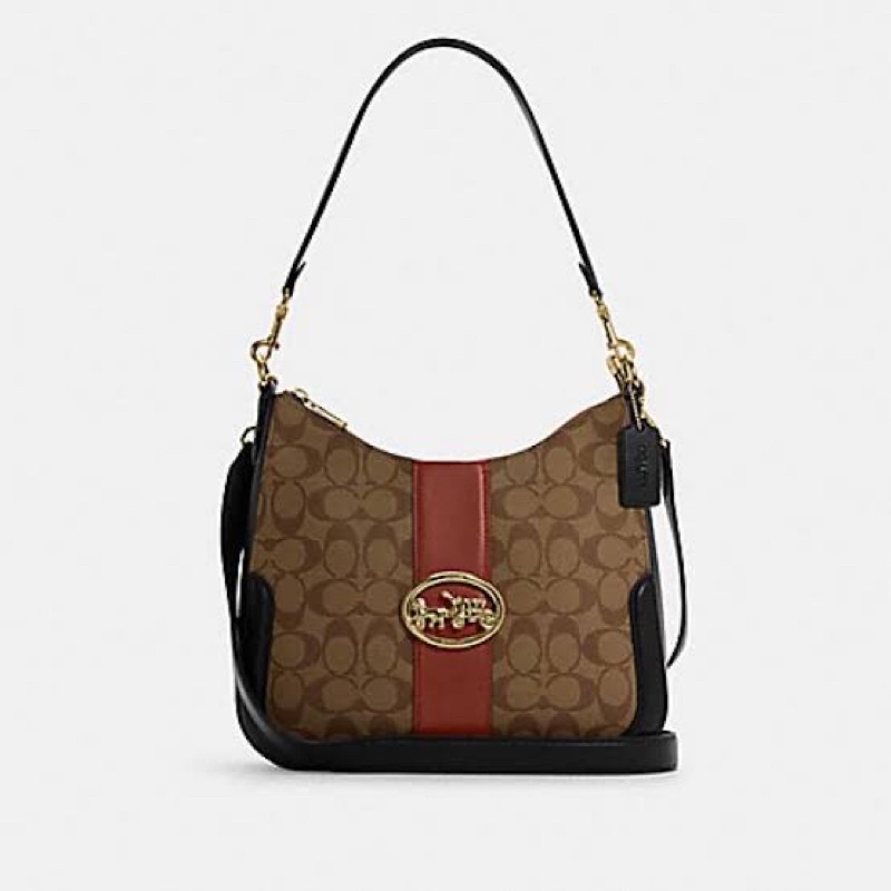 coach georgie hobo signature tan rust