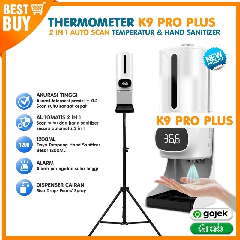 K9 PRO PLUS NEW VERSI THERMOMETER INFRARED HAND SANITIZER DISPENSER FREE TRIPOD [BATTERY]