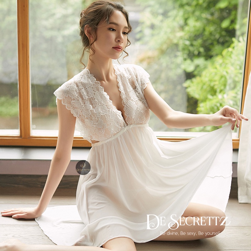 DeSecrettz SHIRLEY Lingerie Sexy Includes Dress &amp; G String, Bahan Premium Polyester &amp; Soft Lace, Lembut Dan Adem Di Kulit, Bisa Untuk Big Size, Baju Dinas Depan Suami, Baju Haram Sexy