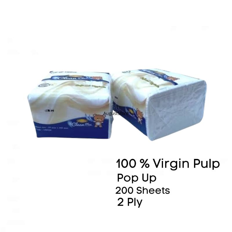 Tissue Facial Pop Up Clean Plus 200 Sheets 2 Ply