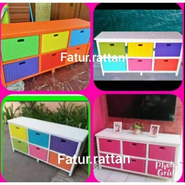 Lemari/  Rak laci rotan bahan plastik sintesis 6 Laci datar