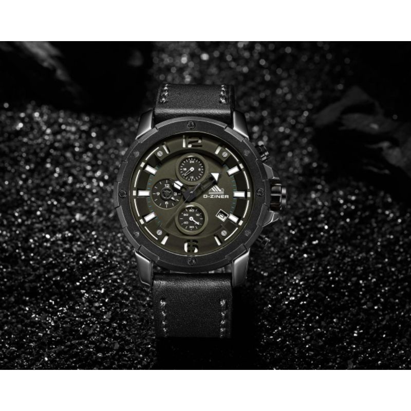 JAM TANGAN PRIA DZINER 9038 CRONO AKTIF STRAP KULIT