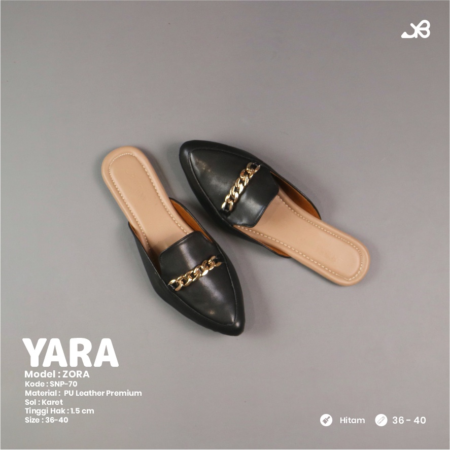 ZORA SEPATU MULES TERBARU WANITA KEKINIAN TERLARIS 2021 YARA FOOTWEAR PAPAKE-Hitam
