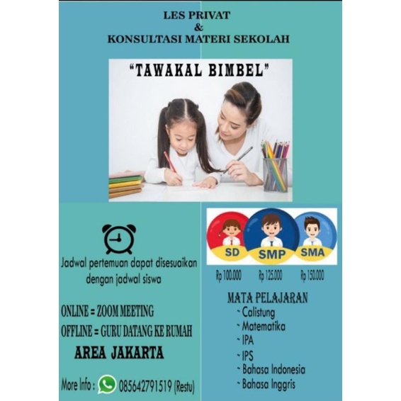 

Jasa Les Privat Offline dan Online - Tawakal Bimbel