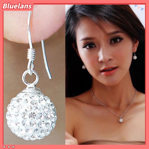 Bluelans Anting Kait Gantung Lapis Silver Hias Kristal Keramik Untuk Wanita