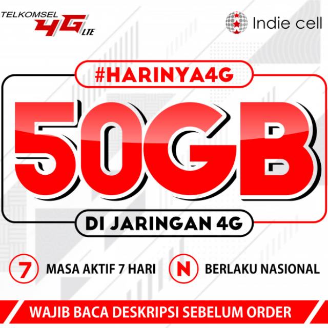 PAKET DATA TELKOMSEL 50GB FULL 4G - 24 JAM - 7 HARI