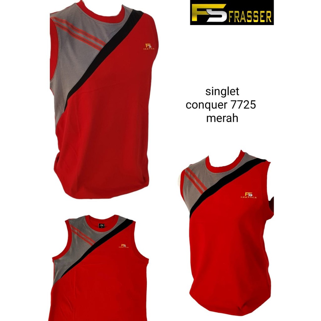 Frasser Kaos Singlet Olahraga Crop Top Tank Top Conquer 7725 Merah