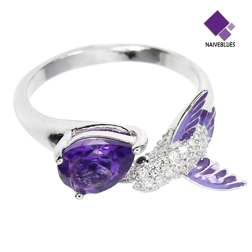 Naiveblue &gt; Cincin Wanita Model Terbuka Desain Burung Hias Batu Amethyst + Zircon Untuk Pertunangan / Pernikahan