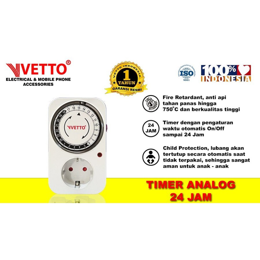 VETTO Stop Kontak Timer Analog - 24 Jam