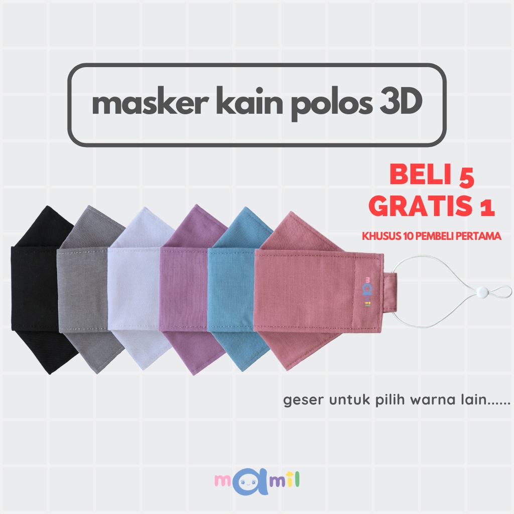 MASKER KAIN POLOS 3D 3 PLY + STOPPER || MASKER KAIN NON MEDIS || MASKER KAIN CUSTOM BORDIR SABLON LO