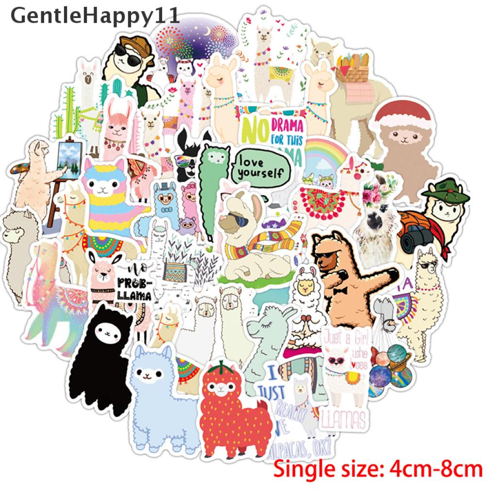 Gentlehappy 50PCS / Set Stiker Motif Kartun Hewan Llama / Alpaca / Domba / Unta Untuk Dekorasi Scrapbook / Craft Diy