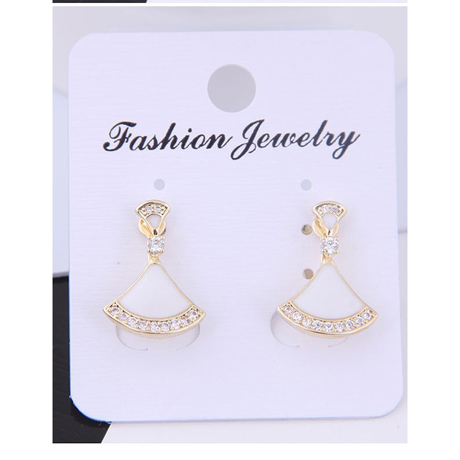 LRC Anting Tusuk Fashion Copper Micro-inlaid Zircon Shell-shaped Earrings A59002