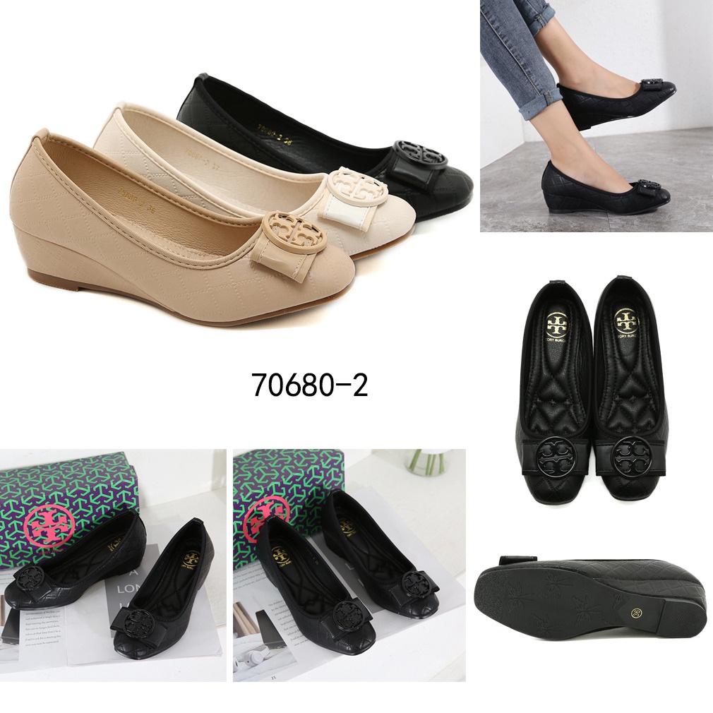 Logo Bow  Leather Wedges #70680-2