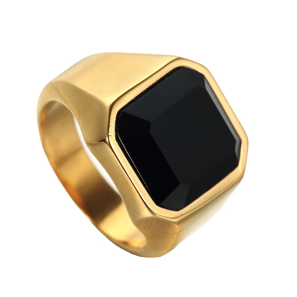 Cincin Bahan Stainless Steel Bentuk Kotak Oktagon Warna Hitam Untuk Pria