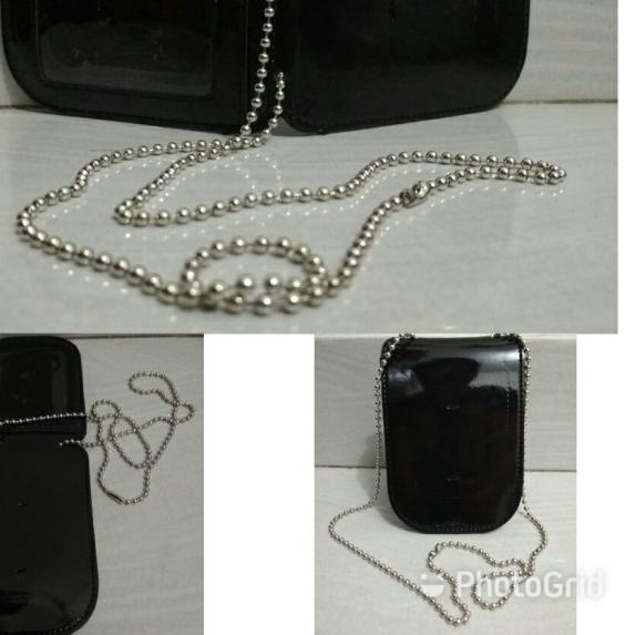 

★ Dompet name tag id card KTA plus kalung rantai kulit hitam glossy ♫