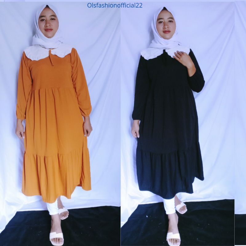 ols - kesya midi dress wanita muslim gamis kerah terbaru / kerah korea / tunik / gamis midi dress