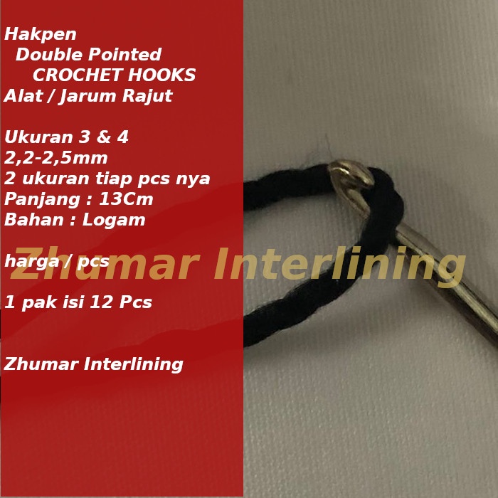 HakPen CROCHET HOOKS  Double Pointed Alat / Jarum Rajut Ukuran 3/0  dan 4/0