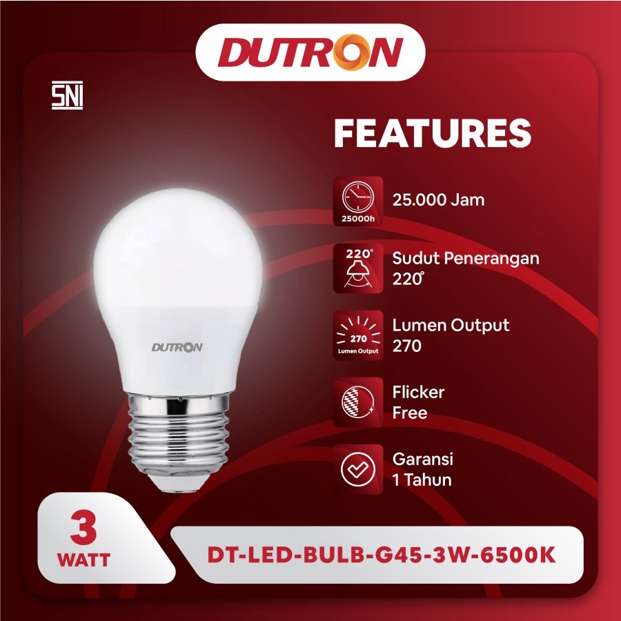 Bohlam Lampu LED 3 Watt Putih Kuning DUTRON 3W, 3 W, 3Watt E27