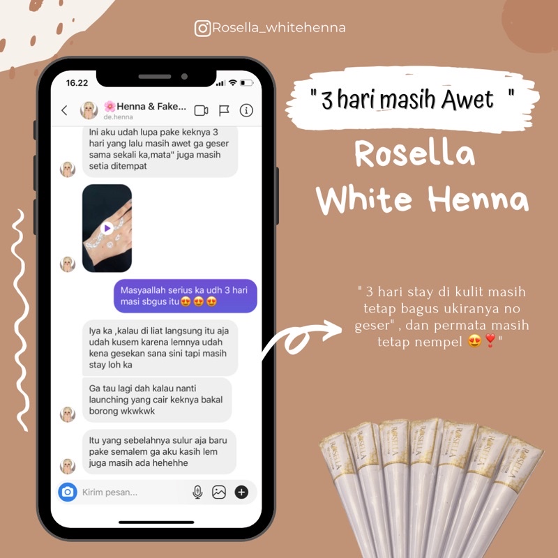 [CAIR] ROSELLA WHITE HENNA CONE 15gr Waterproff tahan gesek