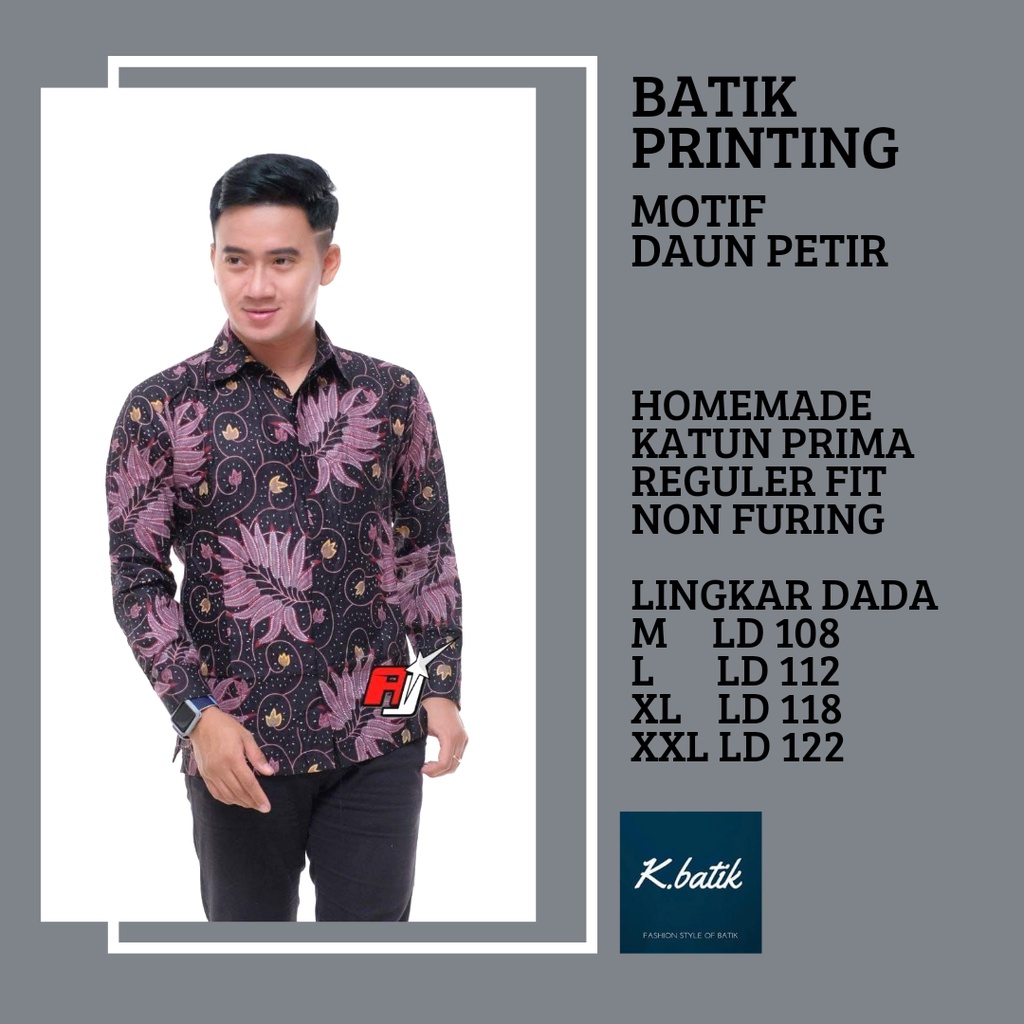 KEMEJA BATIK PRIA LENGAN PANJANG BATIK MODERN ANAK MUDA SIZE M L XL XXL  KHARISMA BATIK