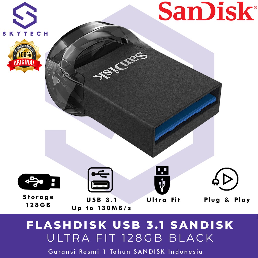 FLASHDISK SANDISK 128GB ULTRA FIT USB 3.0 CZ430 ORIGINAL GARANSI RESMI