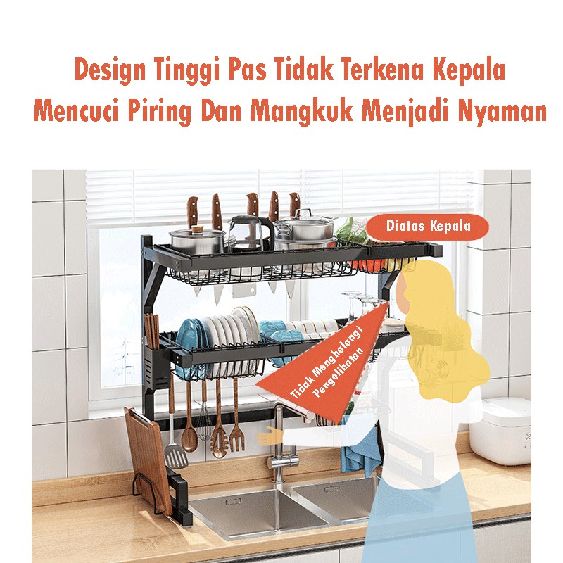 CEO Rak Wastafel Cuci Piring Stainless Rak Pengering Piring Dish Dryer Rak Piring 1 susun 2 susun ukuran 65cm / 85cm / 95cm / 125cm kuat &amp; kokoh adjustable