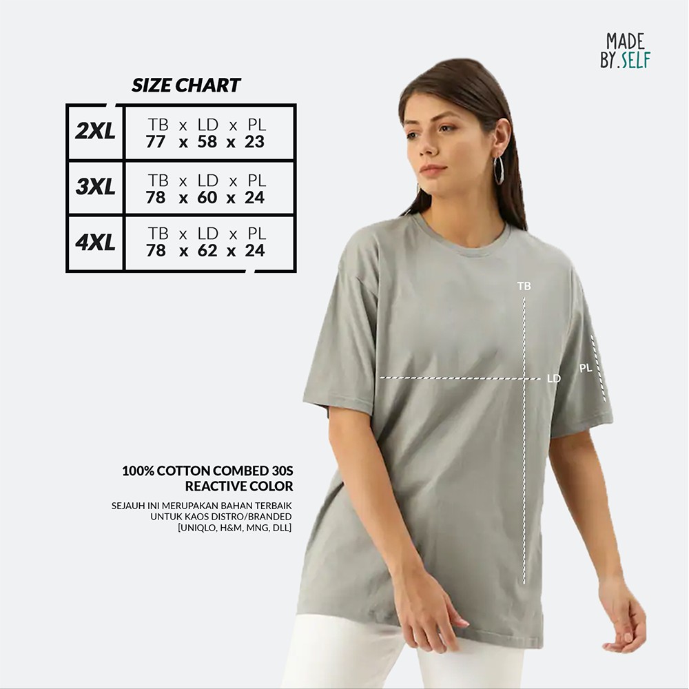 Kaos Polos Oversize Pendek 2XL - 4XL Coolsoft 100% Ring-spun Cotton Combed Reaktif 30s Unisex