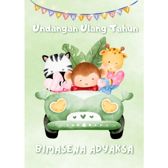 Undangan ulang tahun anak tema safari animal / zoo