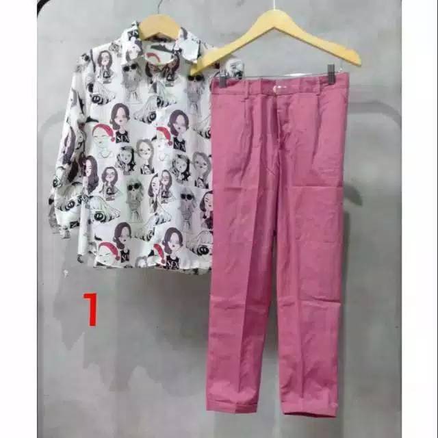 SET KEMEJA RETRO DAN BAGGYPANTS / SETELAN KARAKTER