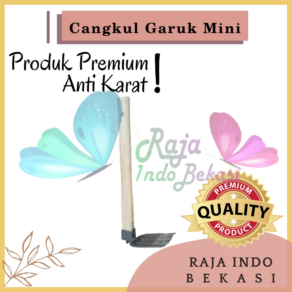 Cangkul Garuk Garpu Mini Gagang Kayu Cangkul Garuk Garukan Pacul Kored Cored Koret Kebun Taman Mini Kecil Serba Guna Murah - Cangkul Garuk Rumput Baja Asli Anti Lengket Anti Karat