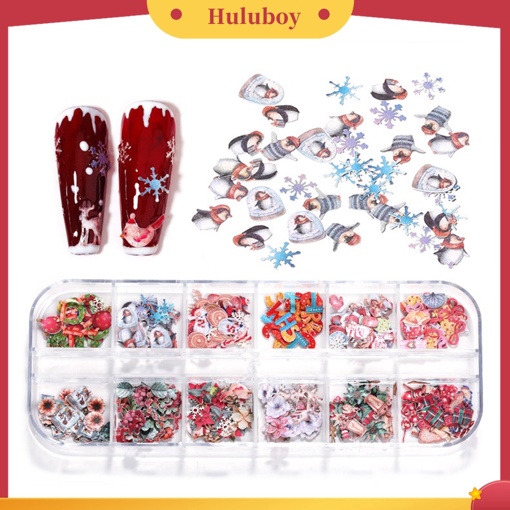 Huluboy Huluboy♡ 1 Kotak Stiker Kuku 3D Motif Kupu-Kupu Glitter 12 Warna Untuk Manicure