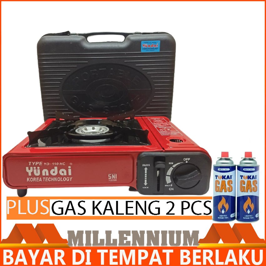 Kompor Portable Yundai Paket Dengan Gas Kaleng 2 Pcs