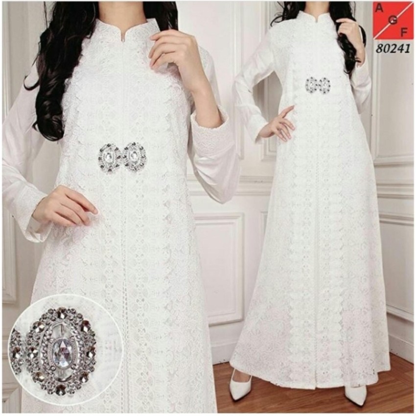Promo Gamis Putih Brokat Brukat Syari Premium untuk Umrah Pesta Murah