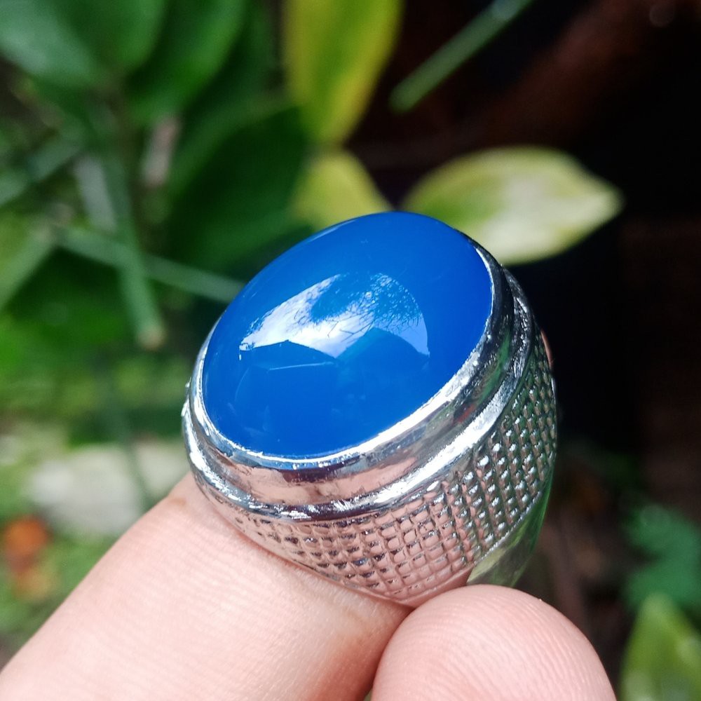 CINCIN BATU NATURAL BLUE MIZONE CHALCEDONY KUALITAS PREMIUM