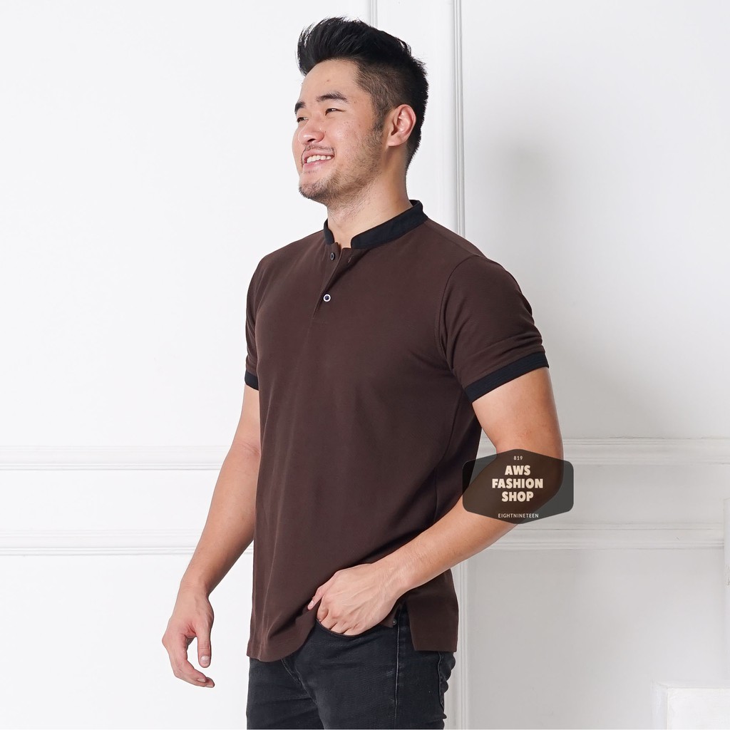 Kaos Polo Pria Polo Shirt Kerah Shanghai  Lengan Pendek Polos Coklat Tua BIG SIZE JUMBO XXL / 3XL