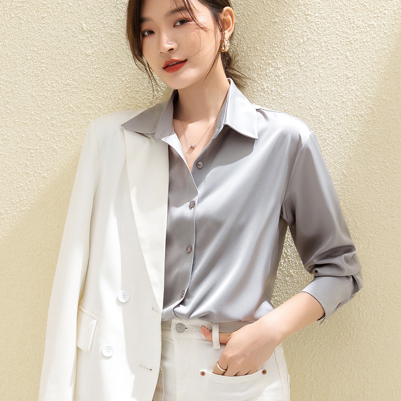 【Moon Blush】Korean Solid Button Import Halus Lembut Satin Shirt 7053(S/M/L)