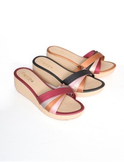 Wedges Sandal  Wanita Slop Silang  Casual Sendal Selop  