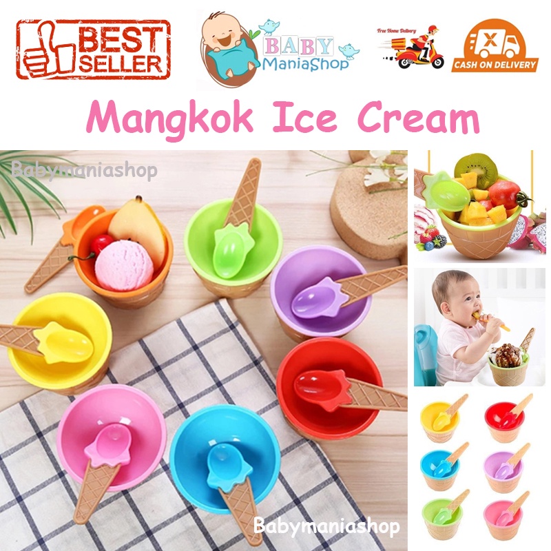 Mangkok Es Krim 2in1 Ice cream Bowl Snack Cup Mangkuk Cemilan Anak Set Mangkok Masker Sendok Unik Sendok Anak Penambah Nafsu Makan Piring Lucu Jelly Puding Buah