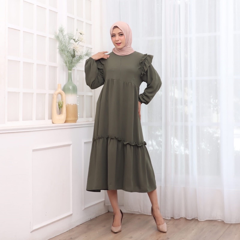 354 MIDI DRESS CRINKLE JUMBO XXL BIGSIZE MUSLIM POLOS RAYON MURAH PGMTA GROSIR KERAH KANCING BUSUI