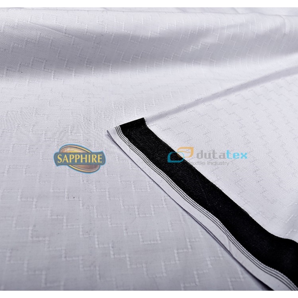 Sarung Tenun Sapphire Putih Polos Sarung Sholat Kain Sarung Pria Dewasa Original Shapire