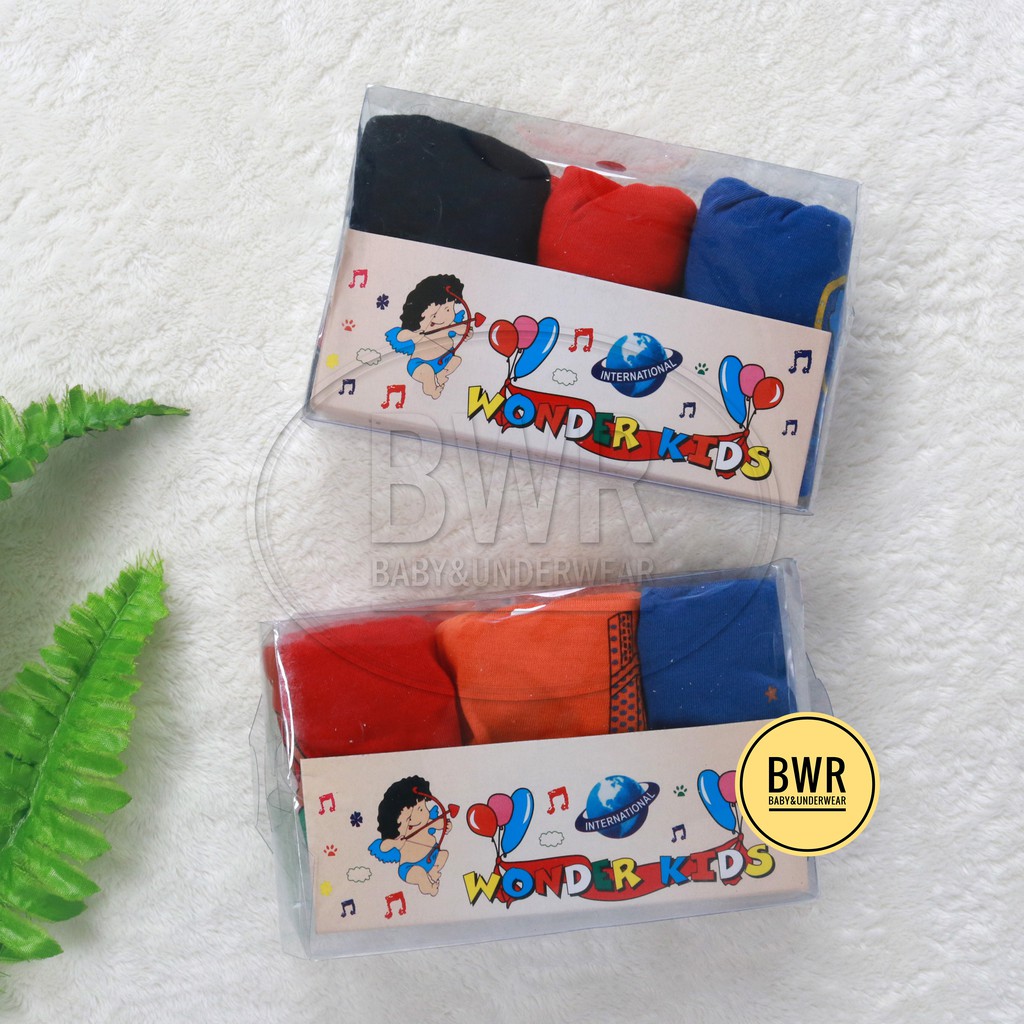 [ 3pc ] CD Wonder Kids WARNA | Celana Dalam Anak Laki-laki Motif Sablon - Bwr