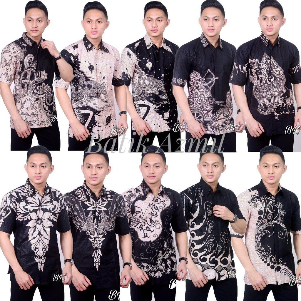 Batik Pria Lengan Pendek Printing BATIK AZMIL HRB026 motif KERATONAN Kode 002 size M L XL