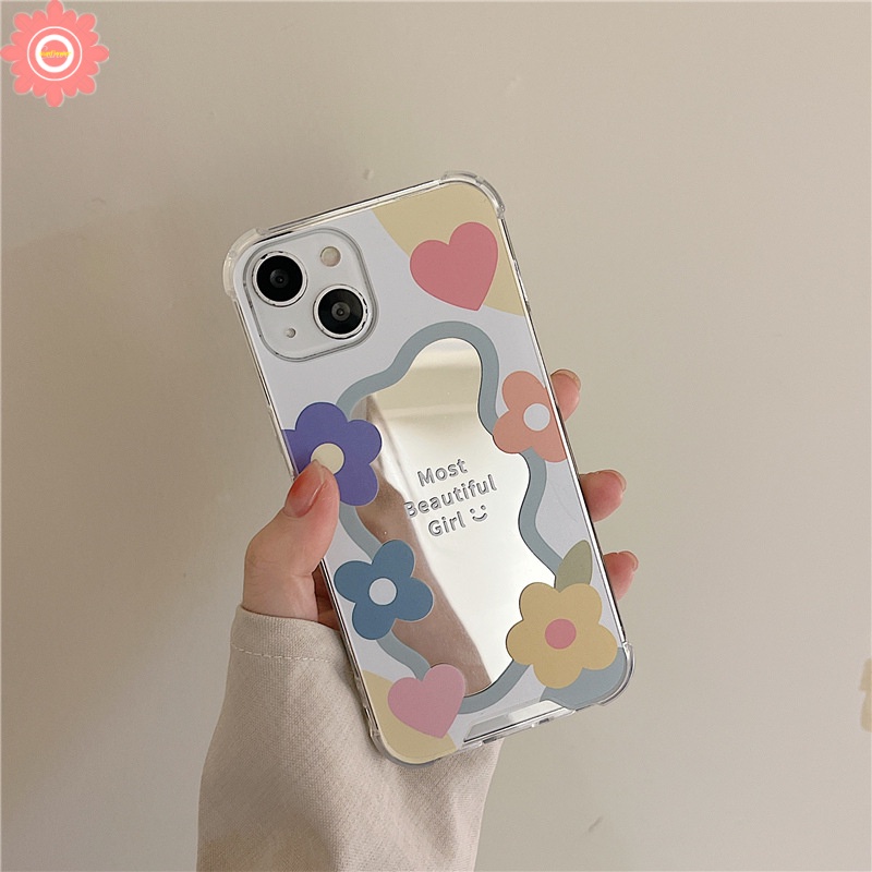 Soft Case Tpu Motif Bunga Aksen Cermin Untuk IPhone 11 7Plus 8Plus X XS Max XR 12 13 11 Pro Max 7 8 SE 2020