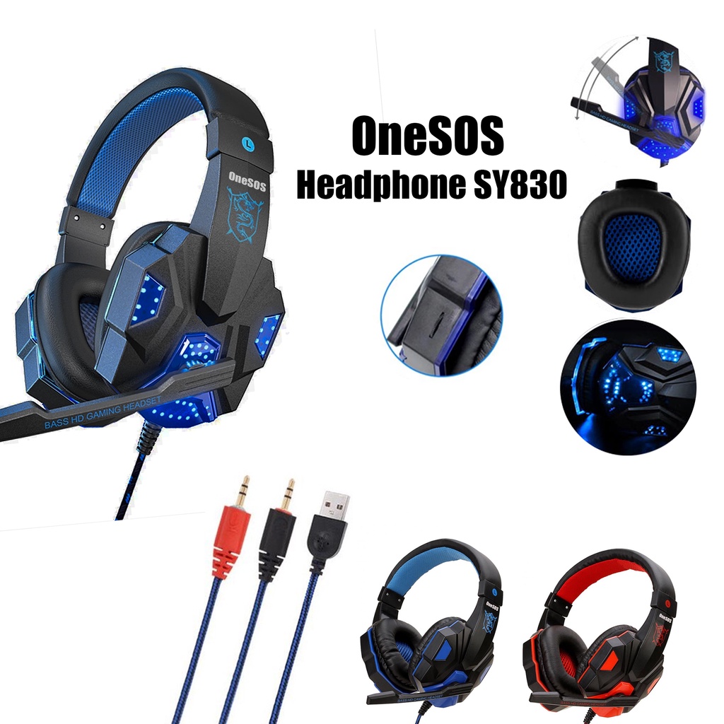 TERLARIS OneSOS Headset Gaming LED / Aerphone Game / Headfree / Earphone Stereo / Headphone Gamer Kabel On Ear With Microphone For Komputer Laptop Handphone Free Audio Splitter - SY830 | SY850 | G10