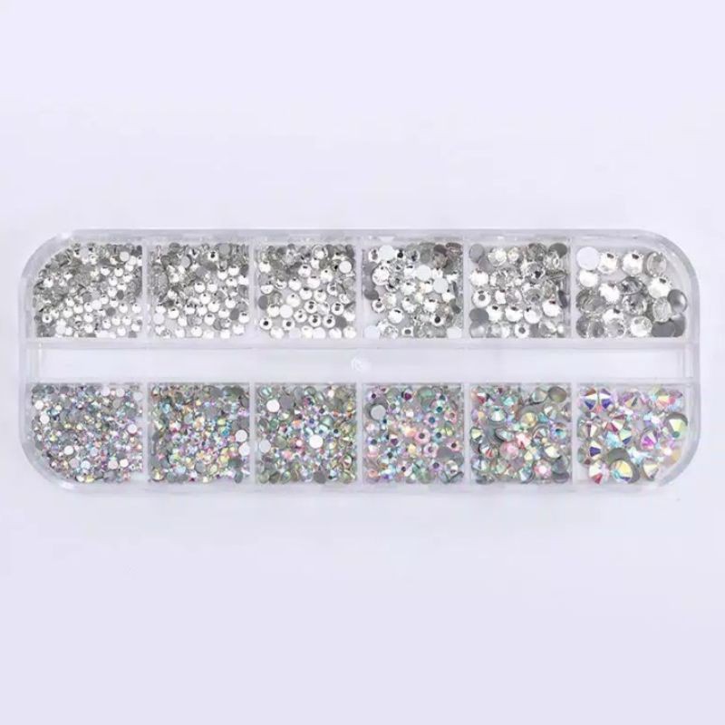 1 Kotak berlian imitasi 3D berbagai ukuran untuk Nail Arts/rhinestone/manik-manik/halfpearl pelangi clear white