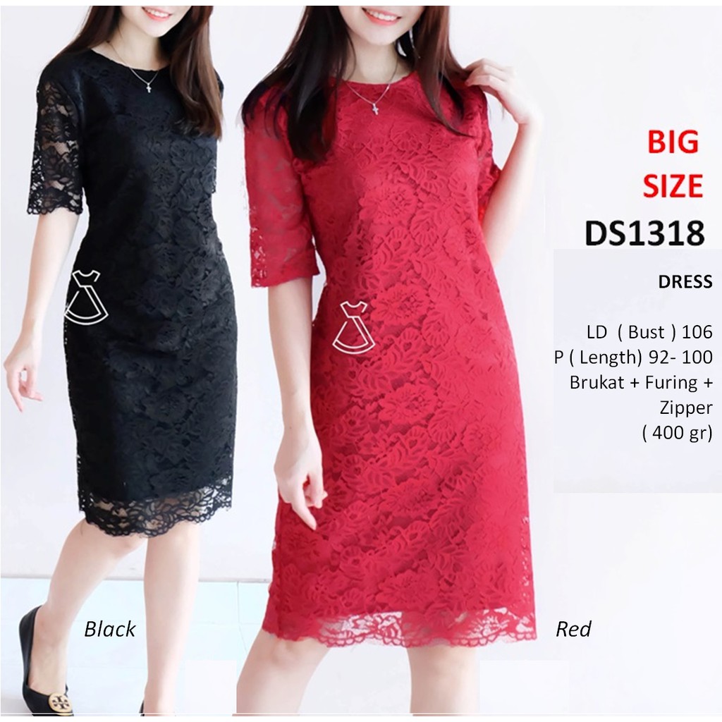 DS1318 - DRESS PESTA BRUKAT LACE MIDI SEPAN DRESS NATAL WANITA BIG SIZE