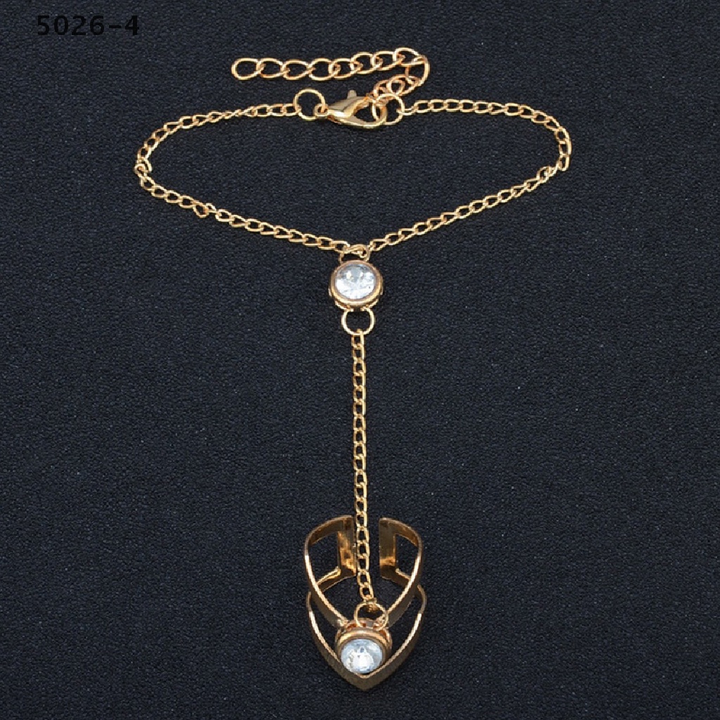 5026-4 Gold Big Crystal Ring Bracelet for Women Wrist Chain Jewelry Hand Back Chain 5026-4