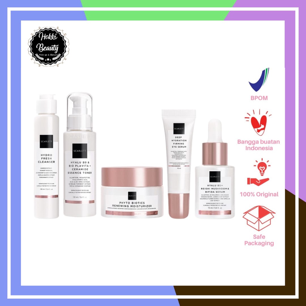 SCARLETT Whitening Age Delay Package Indonesia / Paket Anti Aging Series Skincare Penuaan Dini Face Care / Cleanser Facial Wash - TONER - SERUM - EYE CREAM -MOISTURIZER GEL